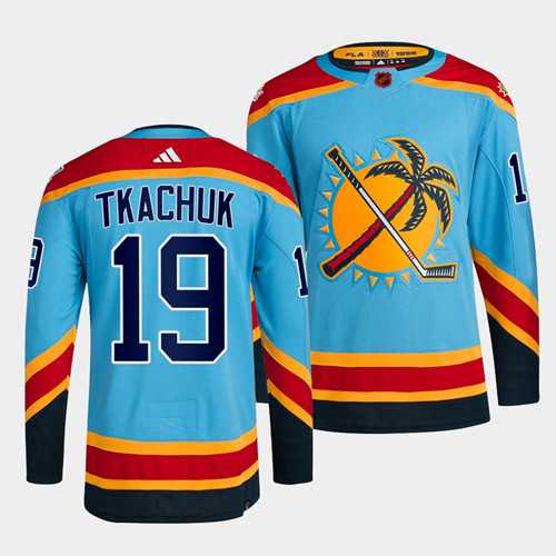 Mens Florida Panthers #19 Matthew Tkachuk Blue 2022 Reverse Retro Stitched Jersey Dzhi->florida panthers->NHL Jersey